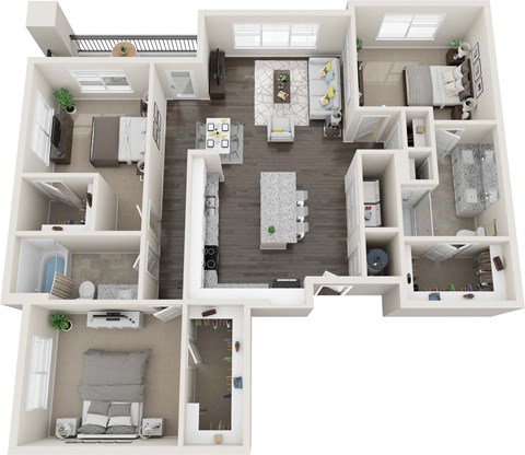 Floor plan for 3 beds, 2 baths, 1359 sqft